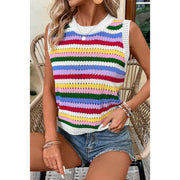 European And American Dopamine Contrast Color Striped Round Neck Pullover