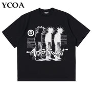 Men Tshirt Cotton Oversized Graphic Print Shadow Y2k Streetwear Top