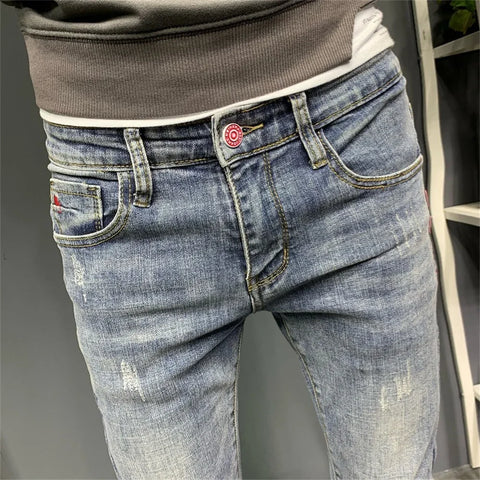 2024 Brand Men Jeans Slim Fit Skinny Denim Designer Elastic Straight