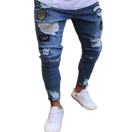 New Streetwear Black Ripped Jeans Men Skinny Slim Fit Blue Hip Hop