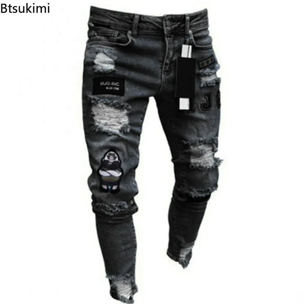 New Streetwear Black Ripped Jeans Men Skinny Slim Fit Blue Hip Hop