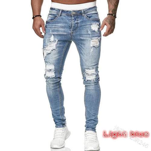 New Streetwear Black Ripped Jeans Men Skinny Slim Fit Blue Hip Hop