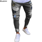 New Streetwear Black Ripped Jeans Men Skinny Slim Fit Blue Hip Hop