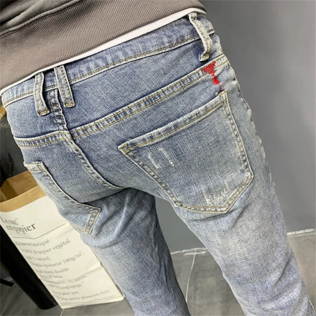 2024 Brand Men Jeans Slim Fit Skinny Denim Designer Elastic Straight