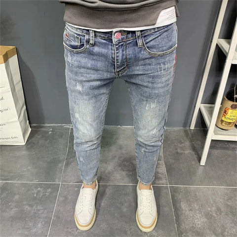 2024 Brand Men Jeans Slim Fit Skinny Denim Designer Elastic Straight