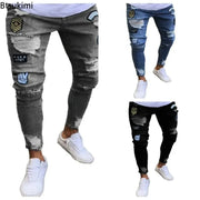 New Streetwear Black Ripped Jeans Men Skinny Slim Fit Blue Hip Hop