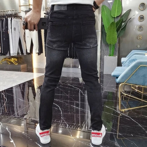 Fashion Men‘s Skinny Jeans Stick Rhinestone Slim fit Stretch Jeans Man