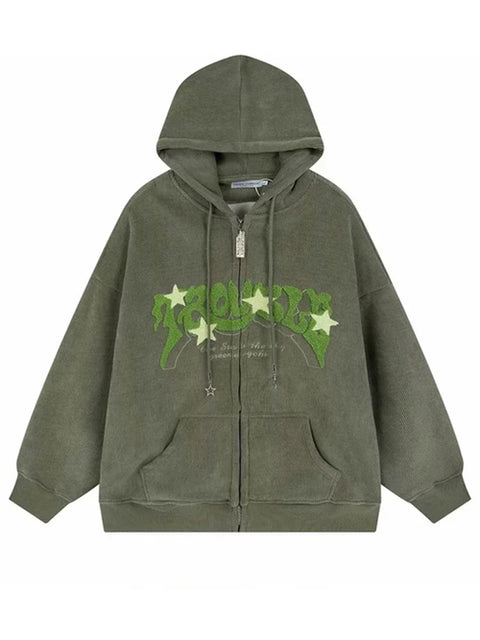 Autumn Men's Goth Corduroy Zip Up Hoodies Hip Hop Fashion Foam Print