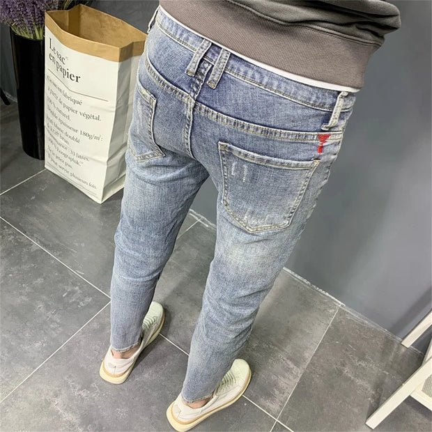 2024 Brand Men Jeans Slim Fit Skinny Denim Designer Elastic Straight