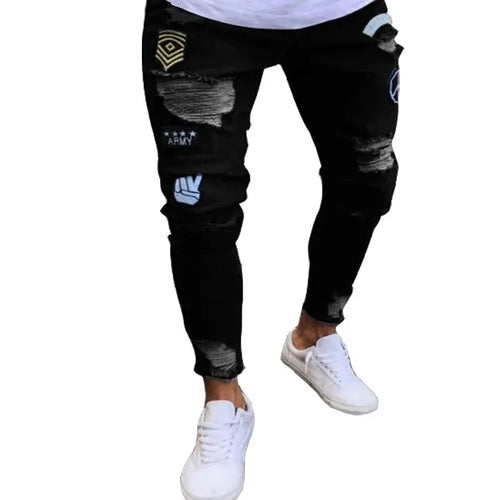 New Streetwear Black Ripped Jeans Men Skinny Slim Fit Blue Hip Hop