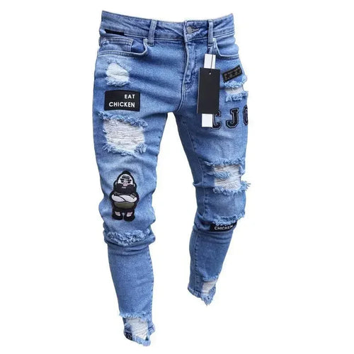 New Streetwear Black Ripped Jeans Men Skinny Slim Fit Blue Hip Hop